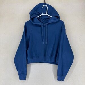 UGG‎ Blue Cropped Hoodie Sweatshirt Women Size L Drawstring Hood Ribbed Cuffs
